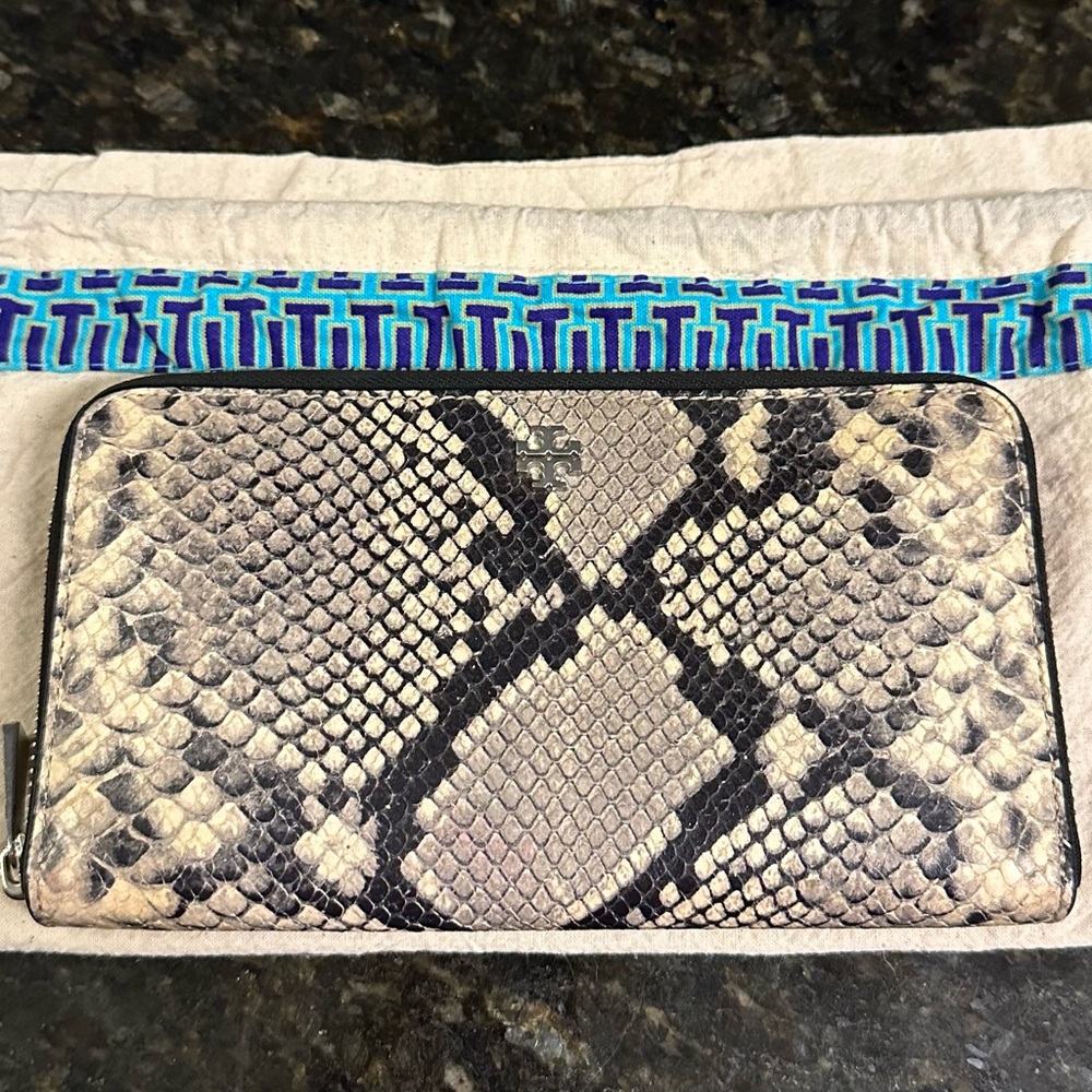 Tory Burch Wallet Python Embossed Leather,Silver … - image 2